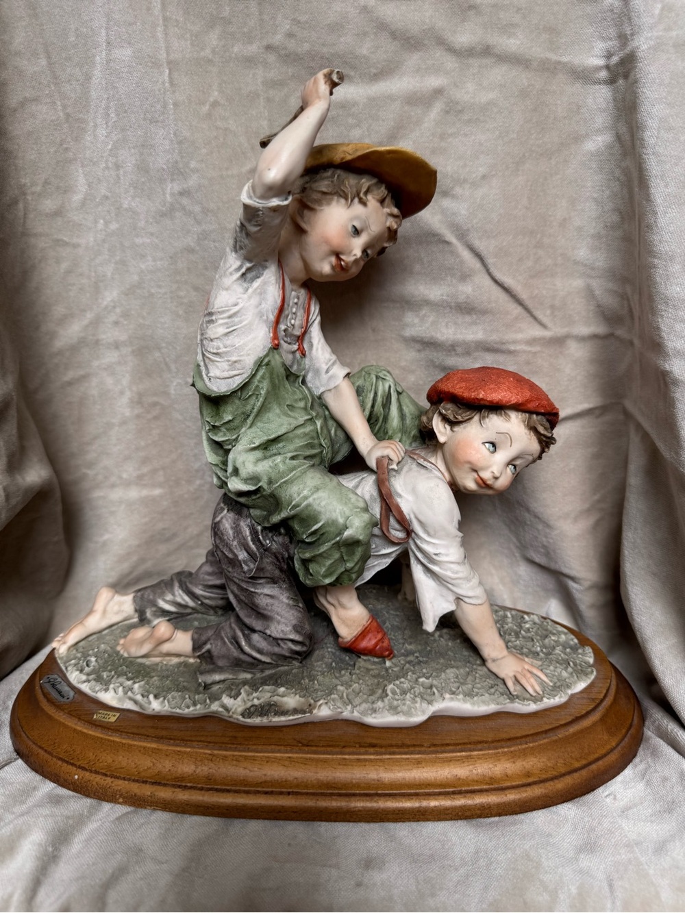 Giuseppe Armani Capodimonte Figurine  Two Boys Playing Horseback Ride